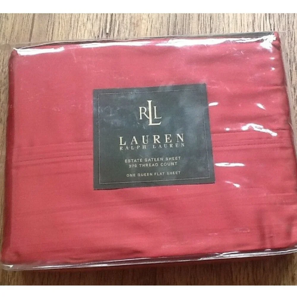 htf brand new Ralph Lauren DAMASK RED 370 TC 100% Cotton QUEEN Flat Sheet